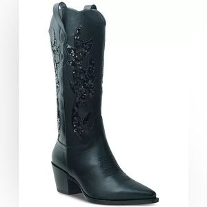 Black Sequin Embellished Women's Boots